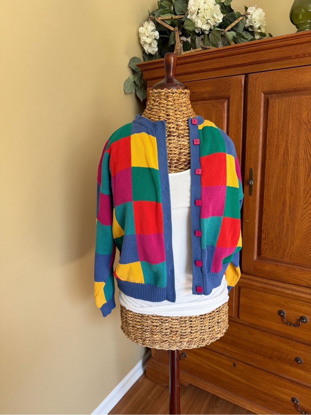 80’s colorful checked cardigan Jumpers brand 100% cotton
